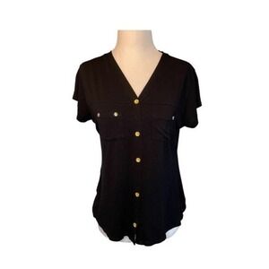 Gomes Confeccoes Short Sleeve Cardigan Sweater Black Knit V-Neck‎ M